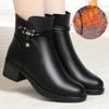 Autumn and Winter New Short Boots Women's Soft Leather Soft Soles Comfortable Boots Velvet Leather Shoes    and Elderly Short Cotton Shoes