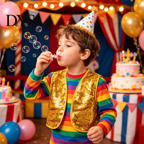 Comfortable Sleeveless Costume Shiny Sequin Vest for Kids Adults, Sparkling Disco Party Vest, Shimmering Gold Layering Piece Performance Halloween