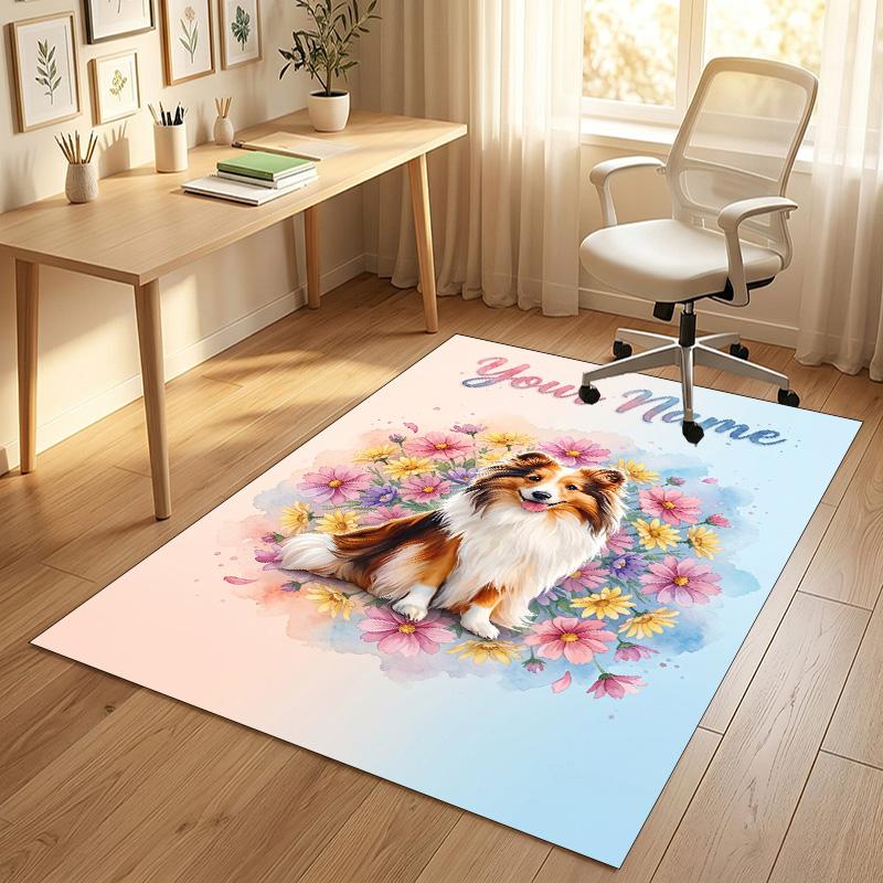 Dog Theme Crystal Velvet Rug Personalized Custom Name Text Soft Floor Mat Home Decor
