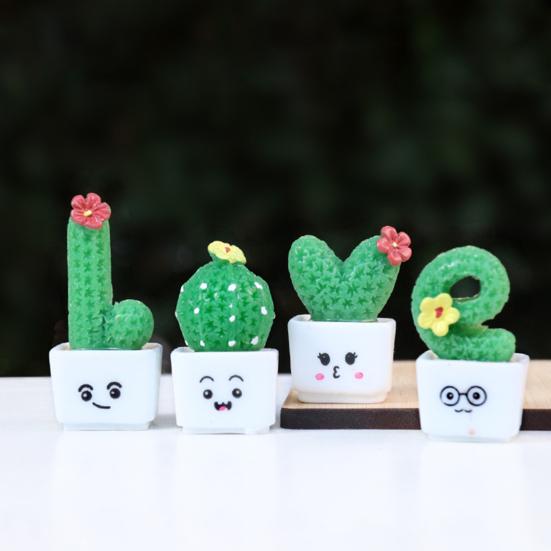 4/8Pcs/Set Mini Potted Cactus Ornament Cartoon Expression Love Shape Cactus Planter Pot
