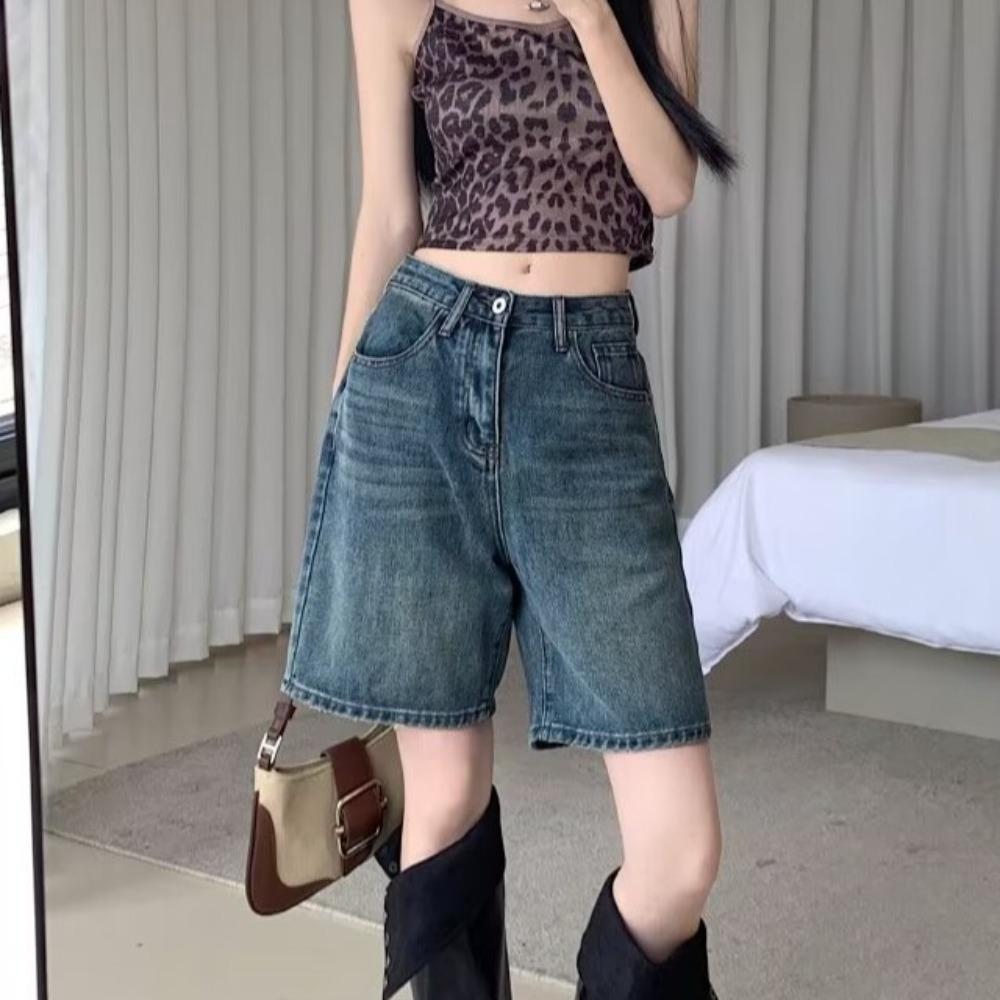 Wide Leg Denim Shorts Women All-match Denim Pants Trousers Chic Baggy Blue Jeans  Students