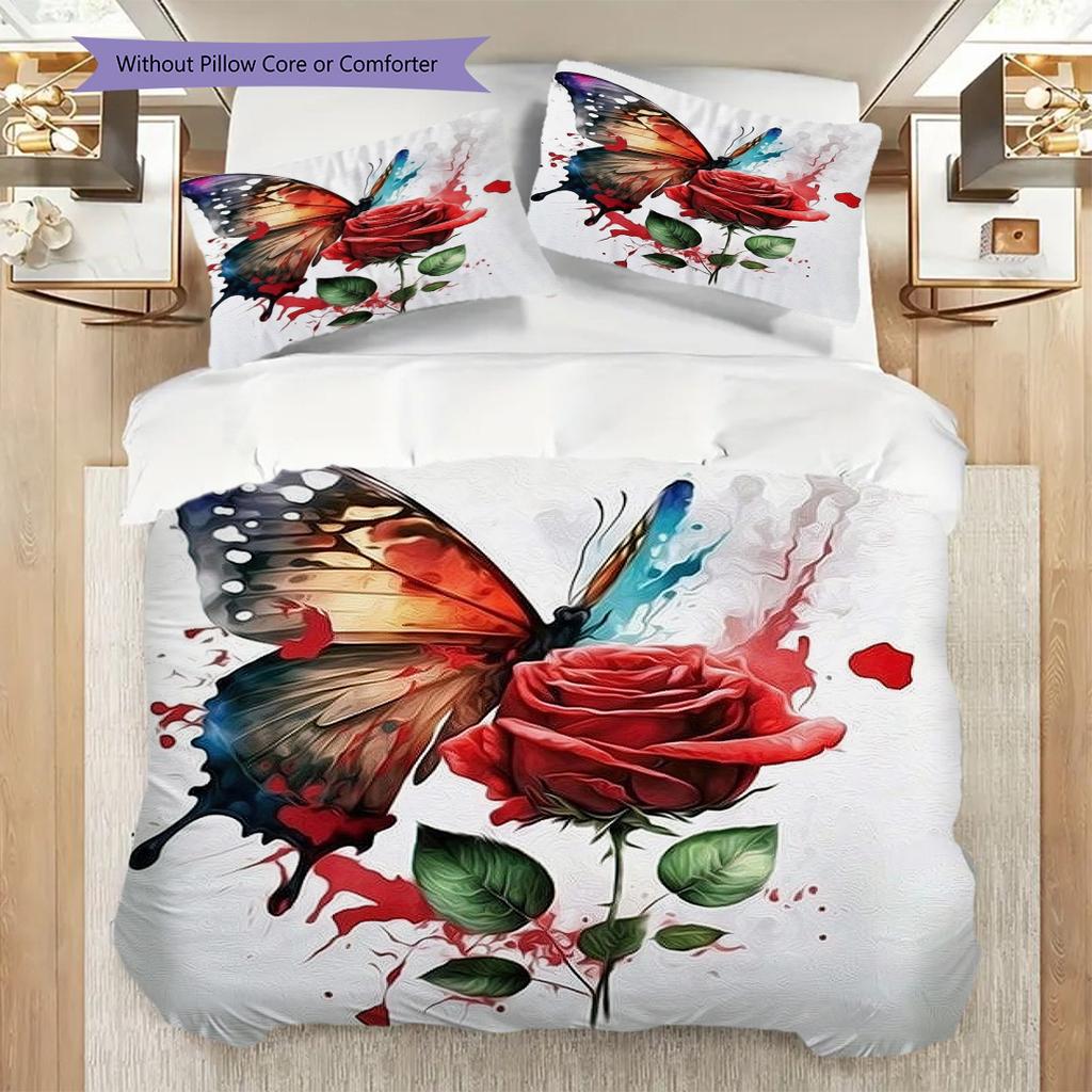 1PC Butterflies, flowers Bedding Quilt Set Quilt Cover Pillowcase Home Decoration Birthday Gift (1 * duvet cover + 15 * pillowcase, without core)
