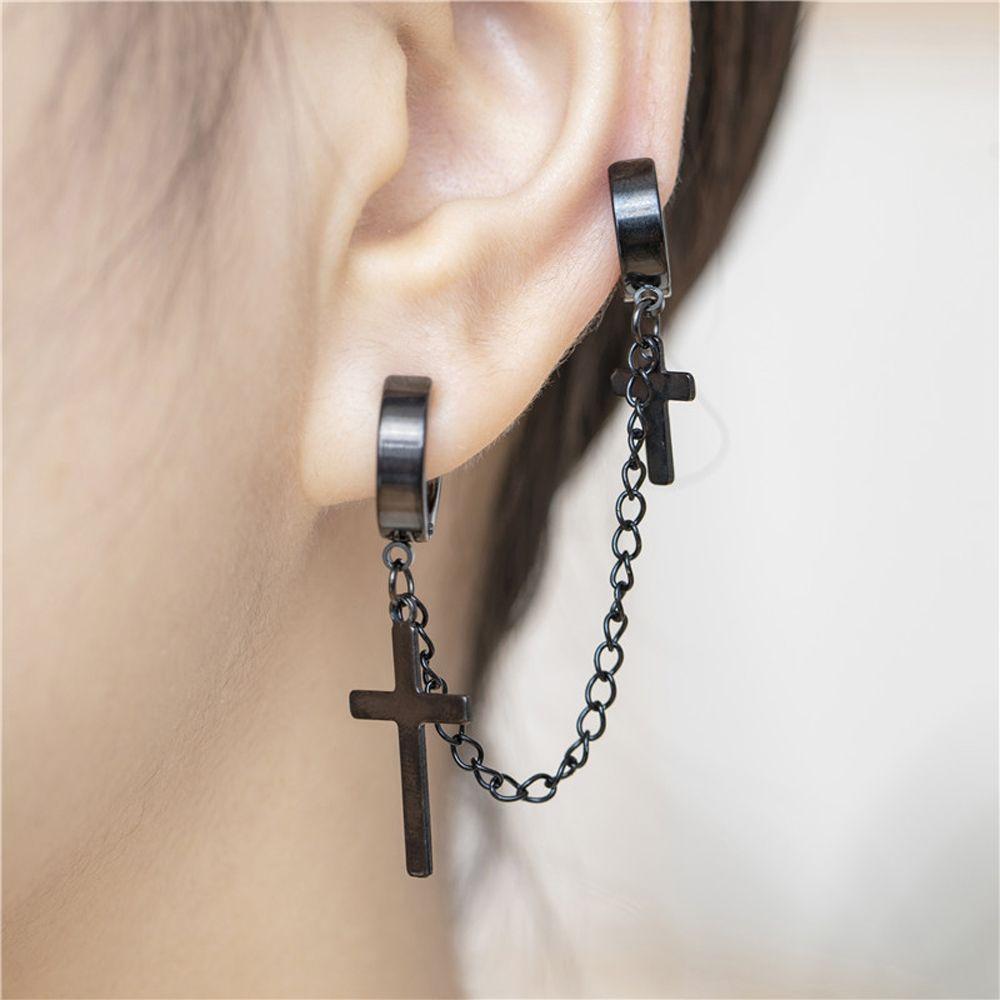 Tassel Cross Punk Clip On Earrings Dangle Earrings Korean Stud Earrings Men Ear Cuff Women Ear Clip
