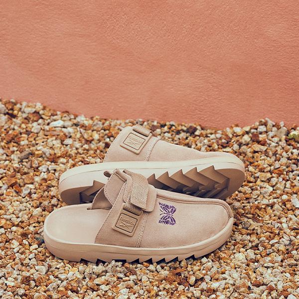 Needles x Reebok Beatnik Slides Холщовые Унисекс Кроссовки Песочный Экстремально-Фиолетовый 100207687