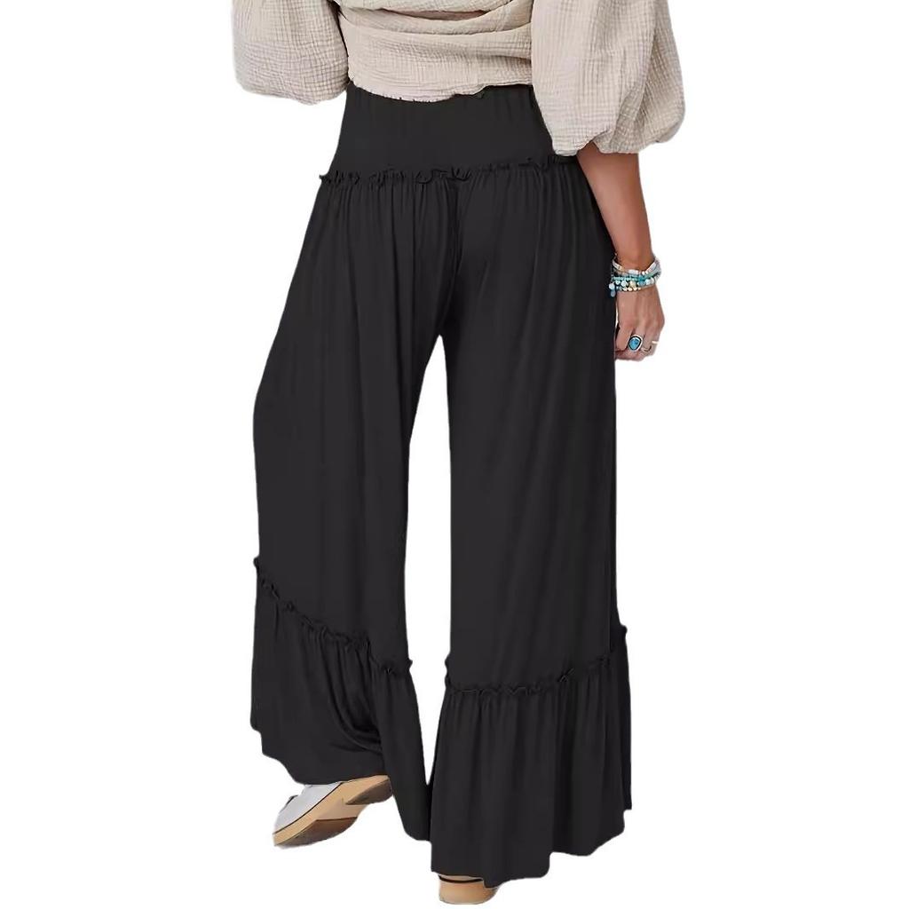 Женские однотонные повседневные брюки с высокой талией, широкие брюки с завязками