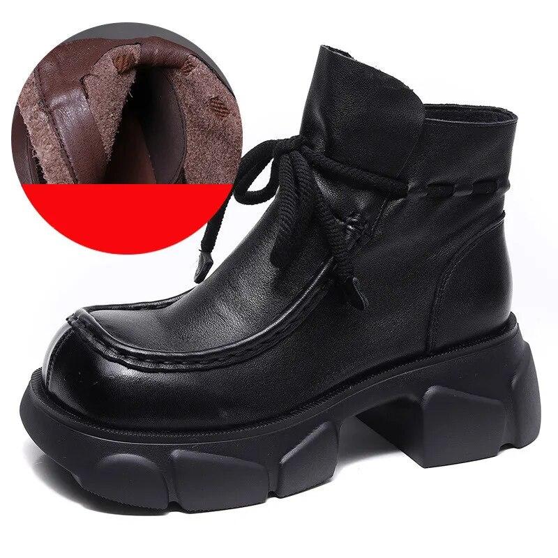 Johnature Короткие сапоги на платформе из натуральной кожи в стиле ретро. Женская обувь. Сапоги с квадратным носком на толстой подошве.
