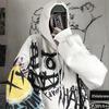 Goth Harajuku Hoodies Women Anime Oversized Sweatshirt Graffiti Cartoon Print Streetwear