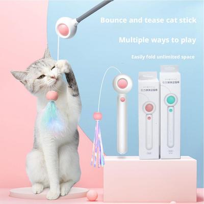 Игрушка для кошек Интерактивная Забавная Кисточка Перо Палочка Игрушки для питомцев Для котят Цветная Растягивающаяся Кошка Играющая Дразнилка Палочка Игрушка Самостоятельная игра