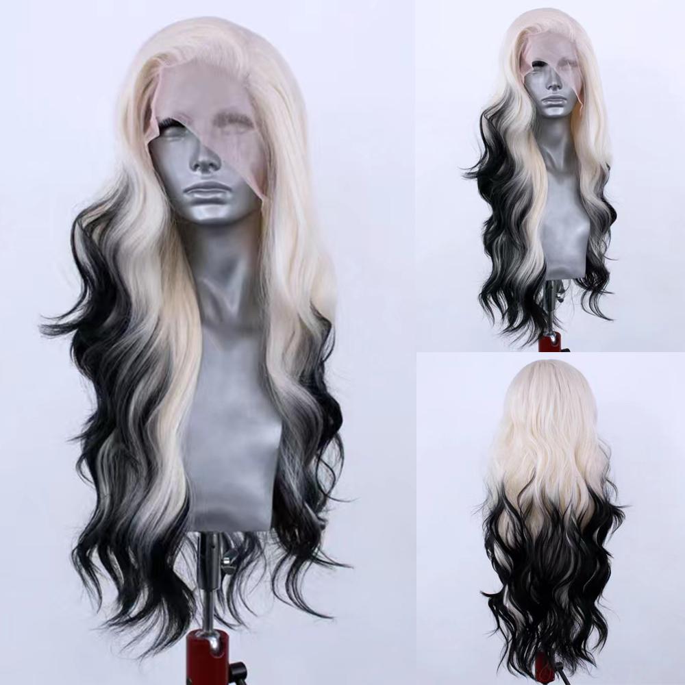 AIMEYA Ombre Synthetic Lace Front Wig for Women Platinum Black Wig Synthetic Daily Use Cosplay Costume Party Wig