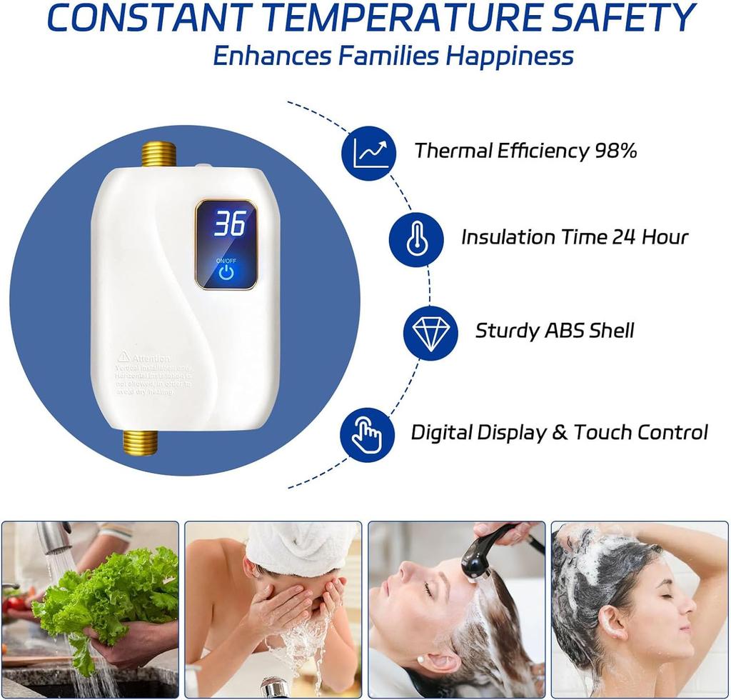Проточный водонагреватель электрический 110В, 3000Вт мгновенный электрический водонагреватель, водонагреватель под мойку с цифровым дисплеем, электрический водонагреватель