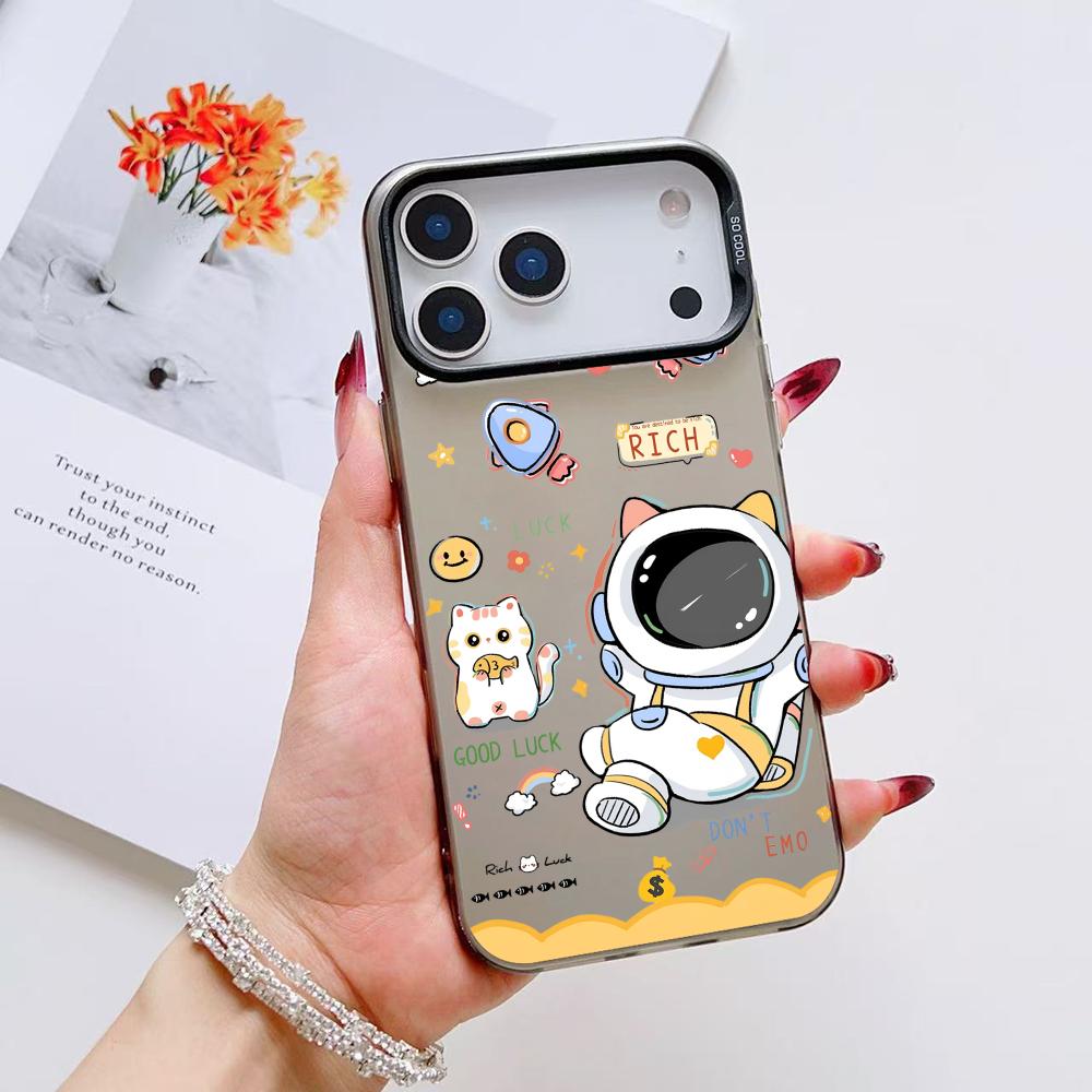 Милый мультяшный чехол для телефона с астронавтом для iPhone 17 16 15 14 13 12 11 Pro Max Air Матовый Лазерный Аврора Ударопрочный Funda