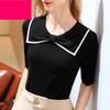 Омолаживающая футболка с бантом и рукавом до локтя для женщин на осень Женская черно-белая футболка для ношения под одеждой Базовая футболка Топ