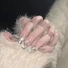 Handmade Full Cover Finished Press on Nails High End French Crystal Cat Eye Nail Stickers Reusable Detachable