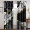 3D Modern Classic Marble Green Gold Elegant Gray 2 Panel Thin Shading Polyester Window Curtain for Bedroom Living Room Decor