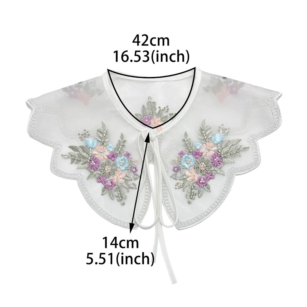 Elegant Organza Colorful Floral Embroidered Beaded Faux Collar for Fashionable Women Detachable Collar Shawl Capelet