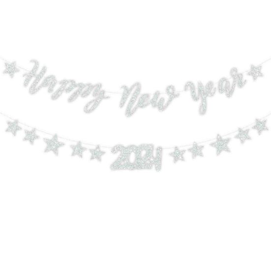 Баннер-флаг 2024. Блестящие буквы счастливого года создают атмосферу. Блестящие элегантные подвесные украшения или вечеринки.