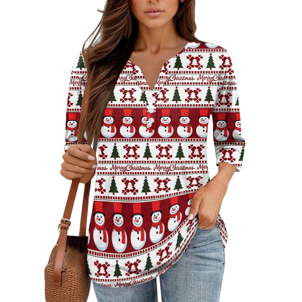 Рубашки с рукавом 3/4 для женщин, футболки с принтом, блузки, повседневные базовые топы больших размеров, пуловеры