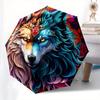 Colorful Wolf Head Circle Sticker Decal for Laptop Phone Tablet CarUmbrella, Portable 3-Fold Compact Umbrella for Men & Women Gift