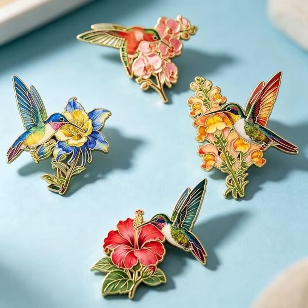 Zinc Zinc Zinc Alloy Hummingbird Flower Enamel Pin Chinese Style Luxury Bird Badges  Backpack Clothes