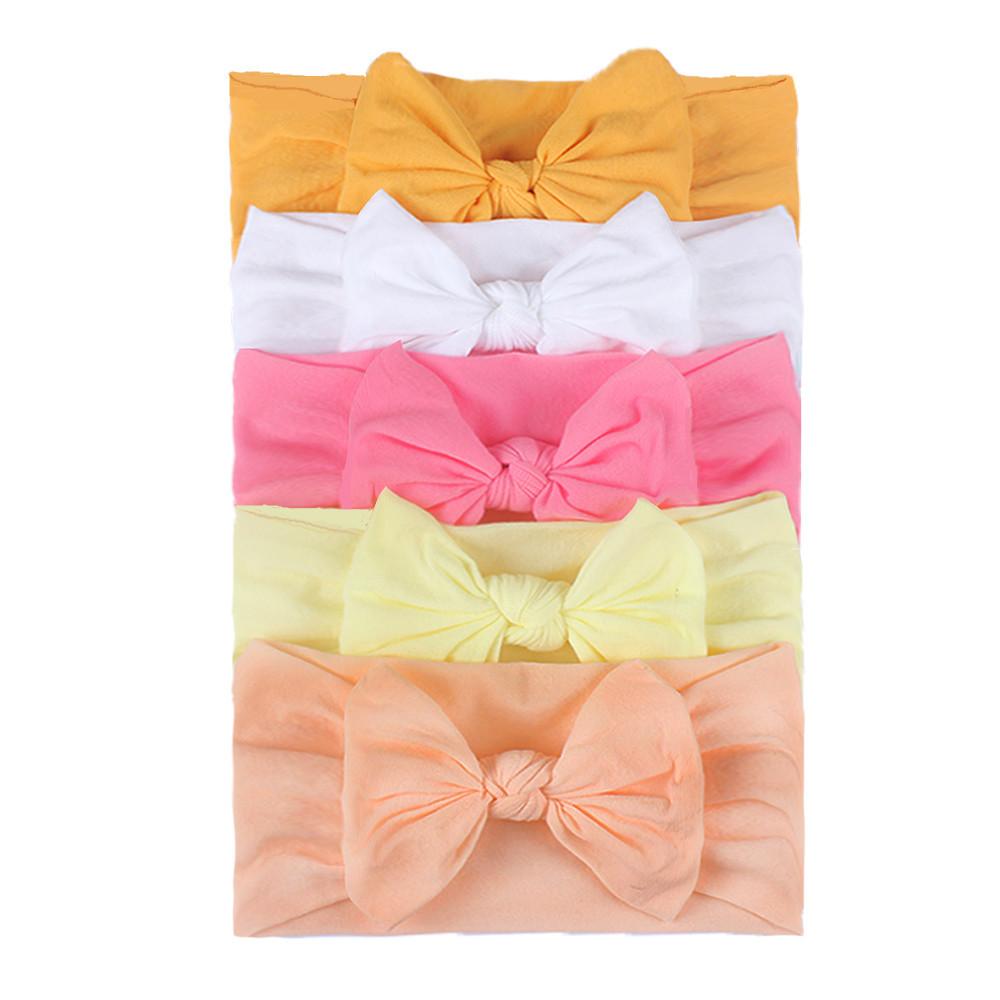 5PCS European and American Creative Soft and Comfortable Baby Nylon Bow Wide Headbands Cute Princess Hair Accessories