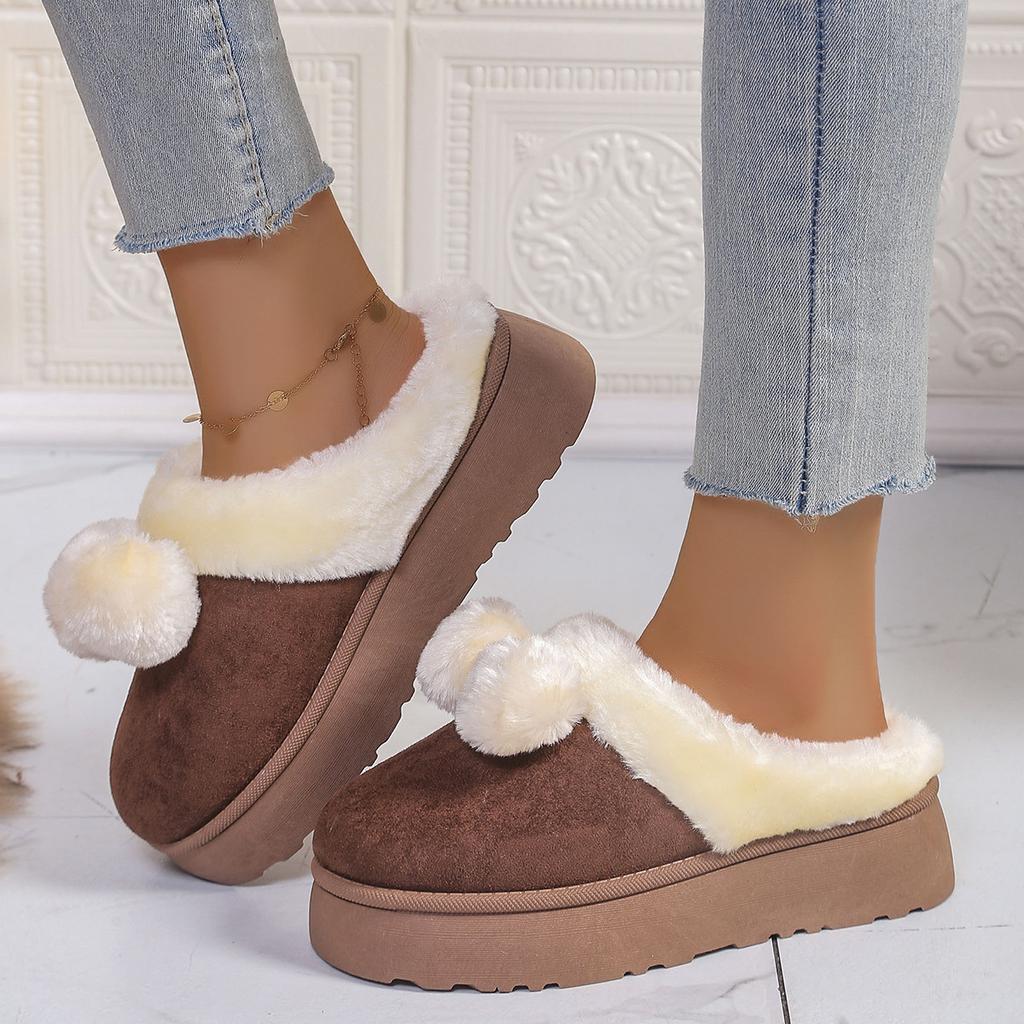 Cotton Slippers Women's Autumn and Winter New Thick-soled Comfortable Home Warm Half a Pack of Snow Boots Couple Wear Wool Shoes