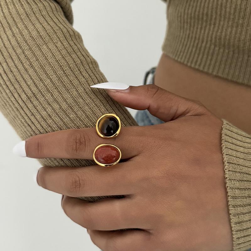 Luxury Red Irregular Zircon Open Ring for Women Vintage Geometric Inlaid Stone Adjustable Ring Vacation Party Jewelry Gift