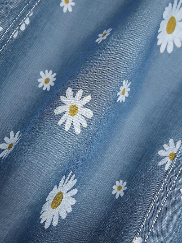 Rosegal Большие размеры Футболка с открытыми плечами и оборками и цветочным принтом ромашки на шнуровке