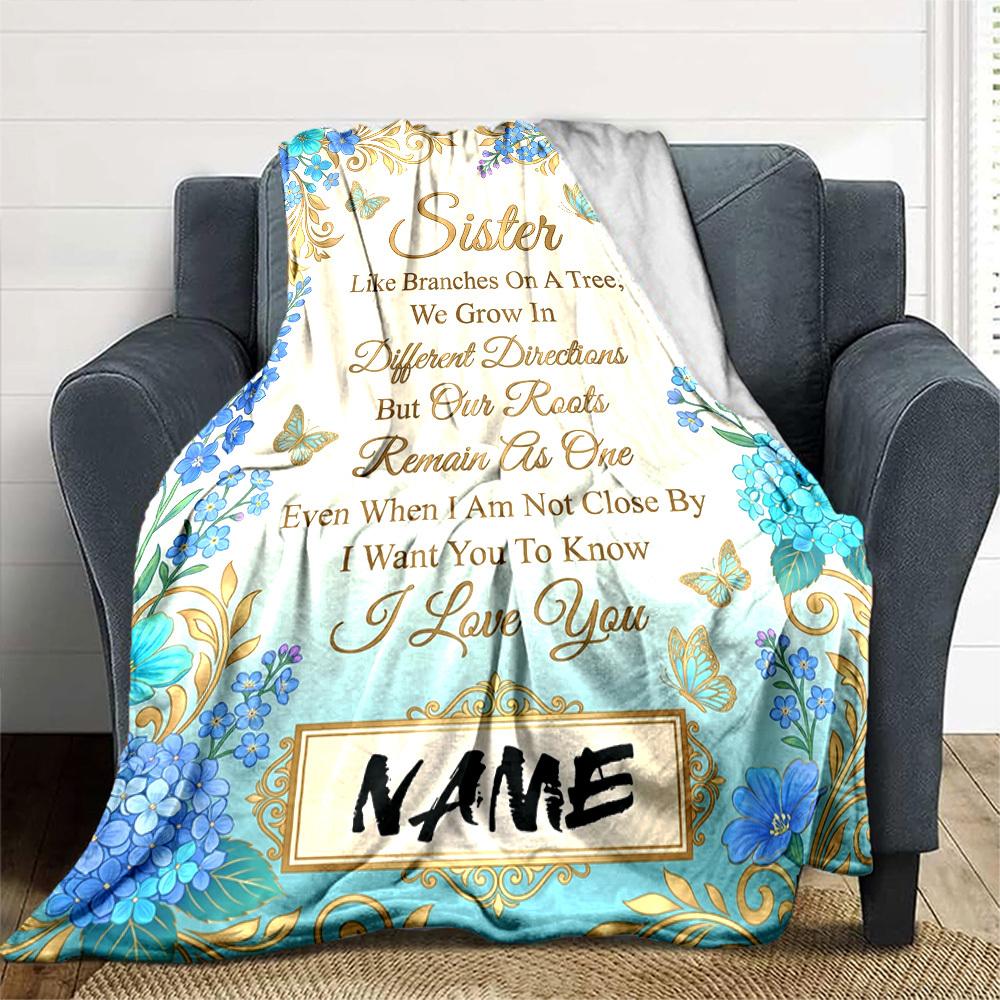 Sister'S Love Through Distance Blanket Personalized Name Soft Warm And Versatile For Sofa Bed Office And Travel Machine Washable Comfortable In All