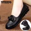 Women's Soft Leather Soft Bottom Mother Shoes Bow Shallow Mouth Ladies Shoes Middle-aged and Elderly Flat Non-slip Single Shoes Leather Shoes