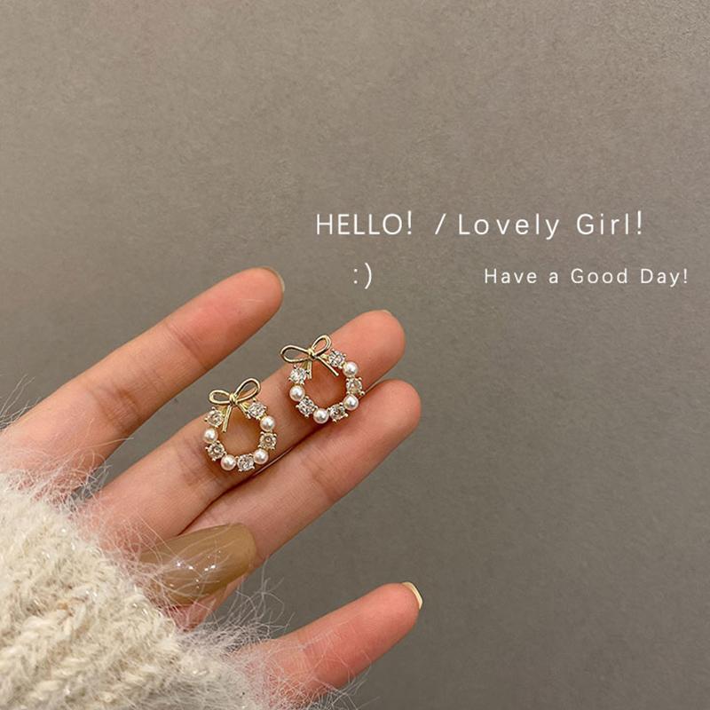 Элегантные модные серьги-гвоздики в форме венка и банта для женщин, искусственный жемчуг, ювелирные изделия в подарок