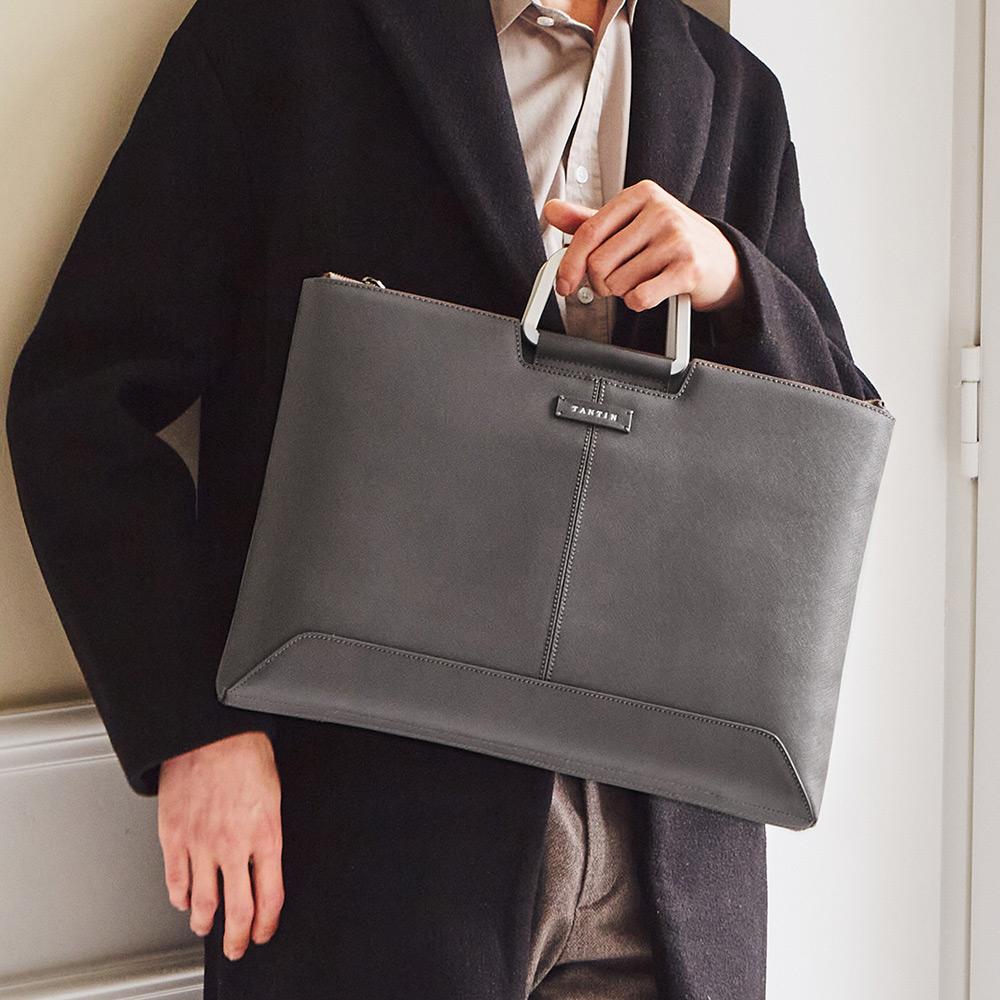 Tantin Taylor Men'S Leather Briefcase T11003 Grey / Medium