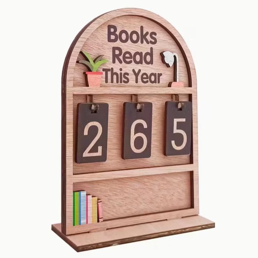 Деревянный годовой книжный счетчик-украшение-дисплей Этот годовой трекер чтения может отслеживать до 999 книг Украшение для книжной полки в офисе