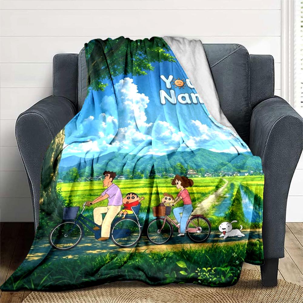 Name Custom Anime Sinchan Print Flannel Blanket High Quality Warm Comfortable Cover for All Seasons Perfect for Gifts Home Decor