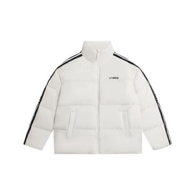 LiNing Logo Повседневный короткий пуховик с воротником-стойкой Верхняя одежда унисекс Cloud-White AYMS337-2