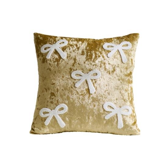 Наволочка декоративная бархатистая мягкая с узором в виде бантиков разных размеров чехол для подушки диван спальня