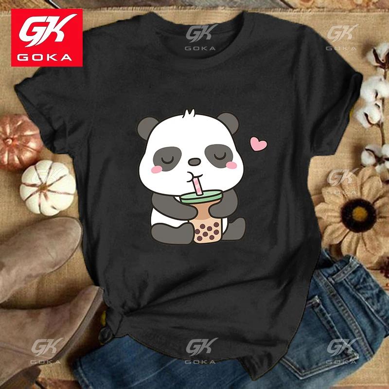 Милые футболки с пандой Женская повседневная одежда с коротким рукавом Уличная одежда Топы Модная хип-хоп одежда Женские футболки