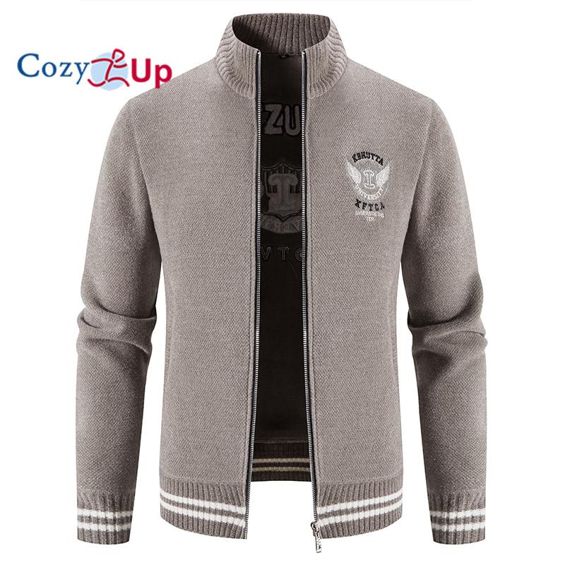 Cozy Up Мужской свитер с длинным рукавом, новый вышитый тонкий воротник-стойка, плюс флисовый трикотаж