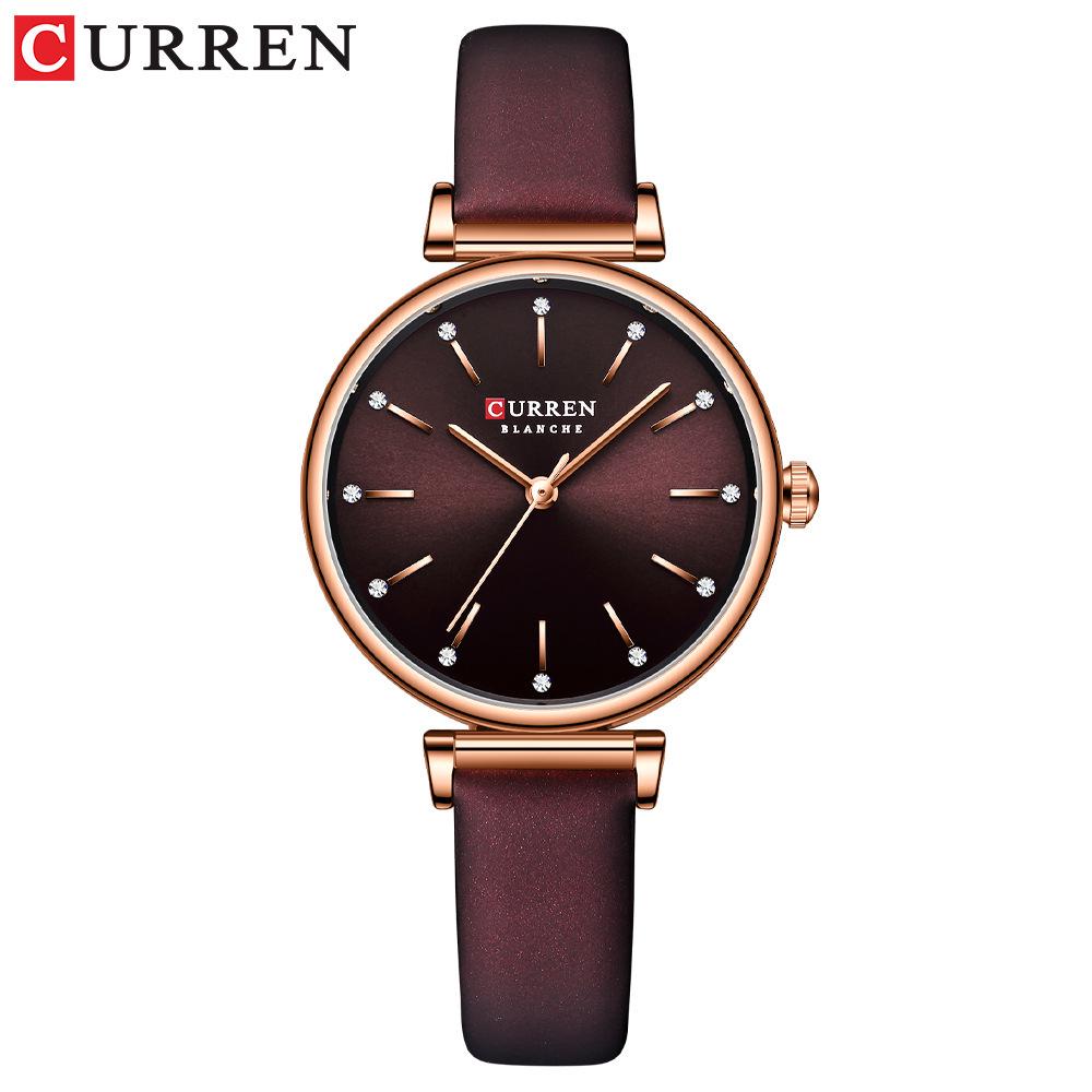 Женские модные наручные часы Curren Karin 9081 с кожаным ремешком - Простой, Красивый, Модный молодежный дизайн