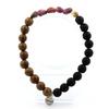 Stones and Minerals. Brazilian Rubellite Tourmaline Bracelet + Matte Black Onyx Beads + Wood Made In France.
