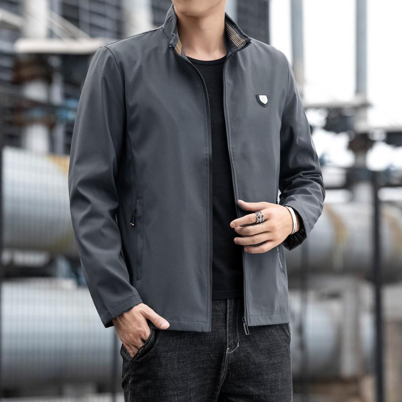 Пальто на весну и осень с воротником-стойкой, полосатая куртка, повседневная, свободная, для молодежи и среднего возраста, однотонная куртка с значком, куртка