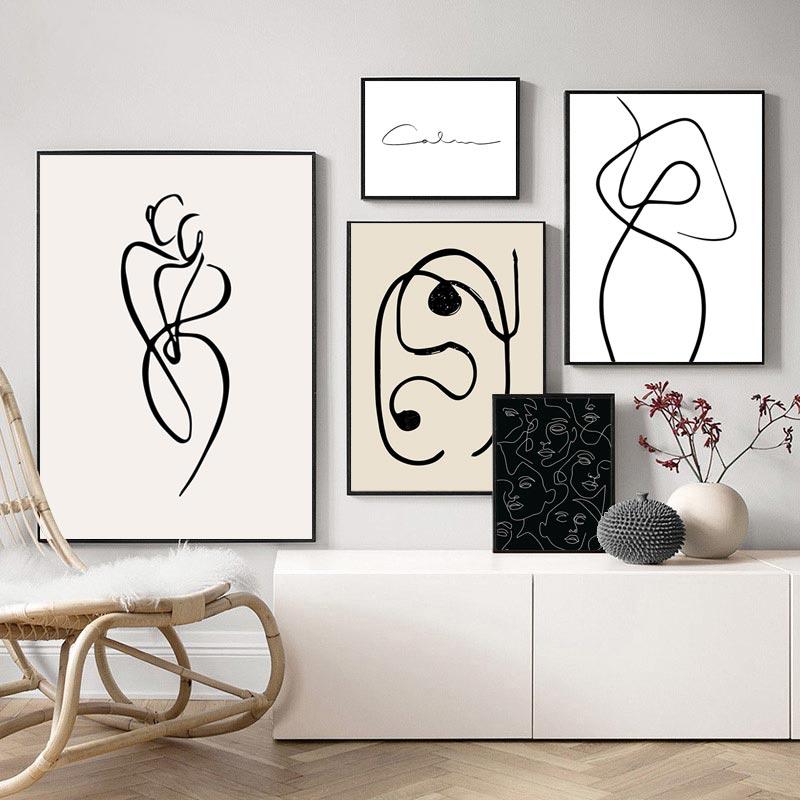 Абстрактная линия холст плакат черно-белая женская картина тела настенное искусство скандинавский минималистичный принт живопись современный декор для гостиной