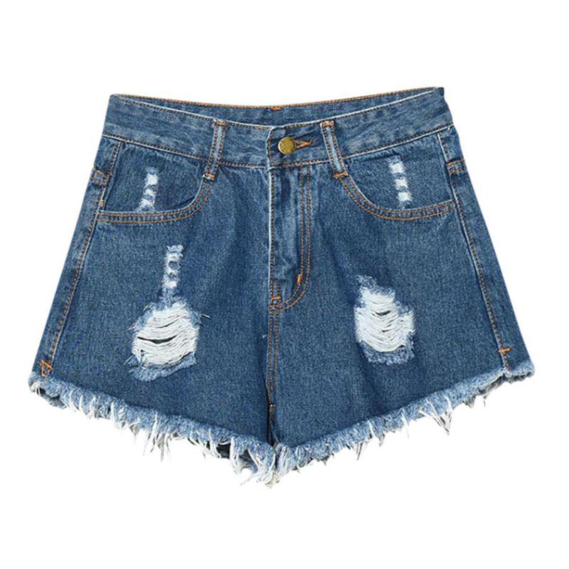 Fashion Sexy Women High Waist Ripped Hole Denim Jeans Shorts Fraying Edges Short Pants