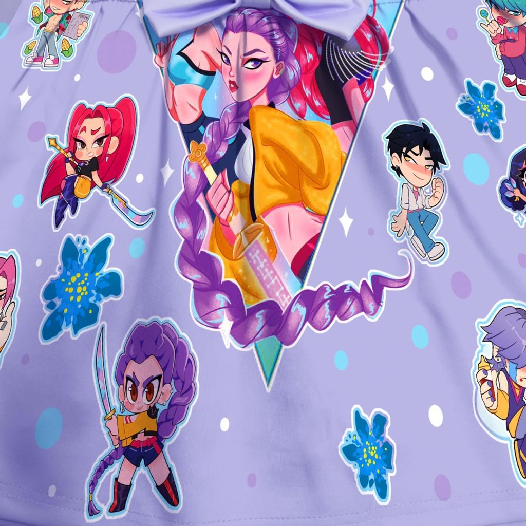 Kids Girls Anime Cartoon KPop Super Star Singer Printed Sleeveless Bow Casual Party Princess Dress Halloween Cosplay Costumes