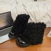 Пушистая платформа женские зимние ботильоны теплые кожаные ботинки женские 2025 тренд готические короткие плюшевые прогулочные мотоциклетные ботинки женские