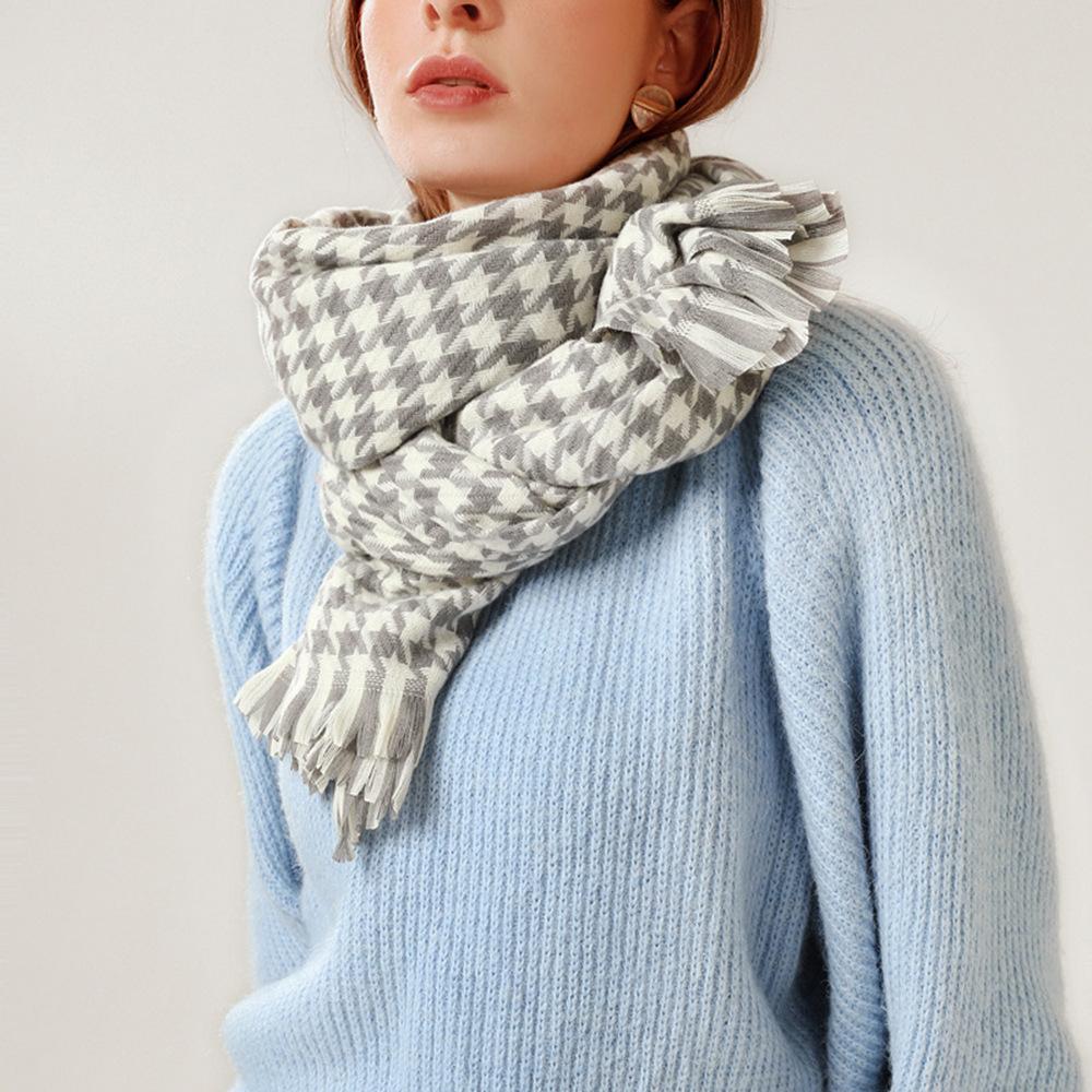 Autumn and Winter New Imitation Cashmere Classic Black Thousand Birds Check Scarf Female Warm Long Neck Large Shawl