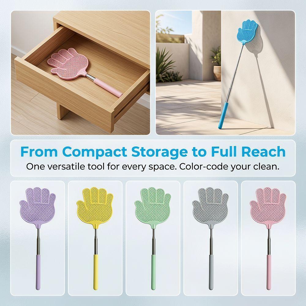 5Pcs Retractable Palm Shaped Fly Swatter Durable Extendable Bug Swatter  Kitchen Use