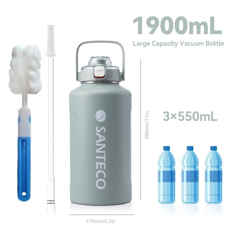 1900ml Vacuum Insulated Large Capacity Thermos Water Bottle, Keeps Drinks Hot or Cold, Includes Straw, Compatible with Direct Drinking Sports Drinks,