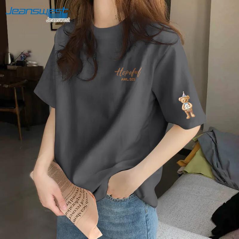 Женская футболка Jeanswest из чистого хлопка, свободного кроя, с круглым вырезом и коротким рукавом
