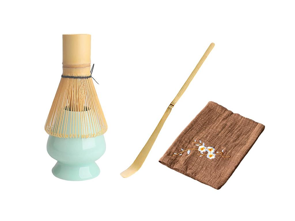 Tea Ceremony Set, Including a Tea Whisk, a 100-piece Tea Whisk Holder, a Straightening Tea Scoop, a Tea Cloth, a Matcha Whisk Set, and a 4-piece