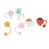 6Pcs Straw Cover Cap Cute Cartoon Reusable Silicone Toppers Drinking Tips Lids Plugs Type B